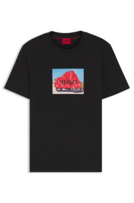 Cotton-jersey T-shirt with biker-inspired artwork by HUGO BOSS