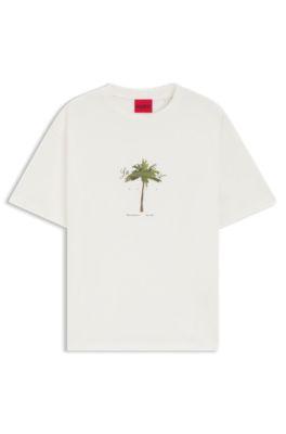 Cotton-jersey T-shirt with palm-tree print by HUGO BOSS