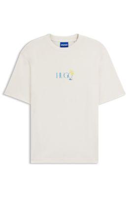 Cotton-jersey T-shirt with rear printed artwork by HUGO BOSS