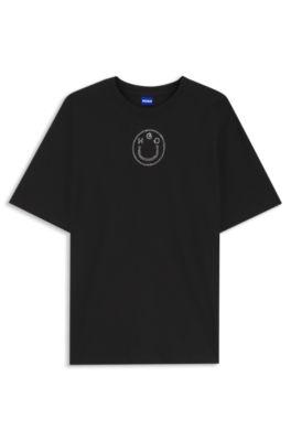 Cotton-jersey T-shirt with rhinestone Happy HUGO by HUGO BOSS
