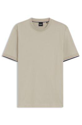 Cotton-jersey T-shirt with signature-stripe cuffs by HUGO BOSS