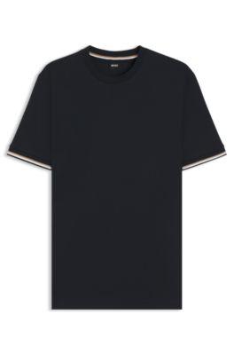 Cotton-jersey T-shirt with signature-stripe cuffs by HUGO BOSS