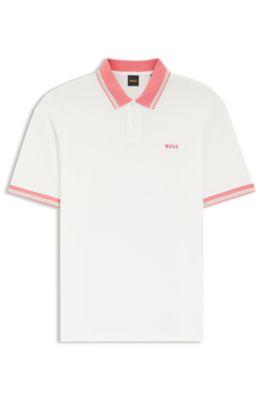 Cotton-jersey polo shirt with stripe trims by HUGO BOSS