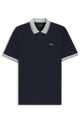 Cotton-jersey polo shirt with stripe trims by HUGO BOSS