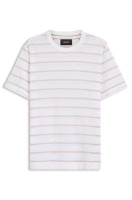 Cotton-linen T-shirt with horizontal stripe by HUGO BOSS