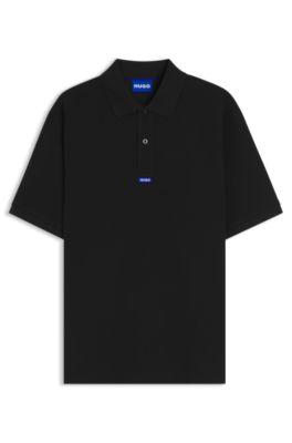 Cotton-piqu&eacute; polo shirt with blue logo badge by HUGO BOSS