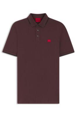 Cotton-piqu&eacute; slim-fit polo shirt with red logo label by HUGO BOSS