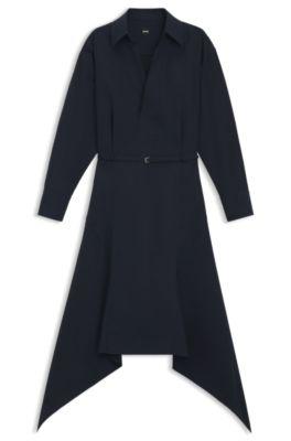 Cotton-poplin shirt dress with belt by HUGO BOSS
