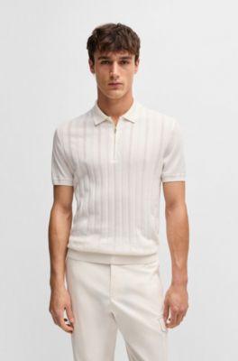 Cotton-silk knit polo with cabled front by HUGO BOSS