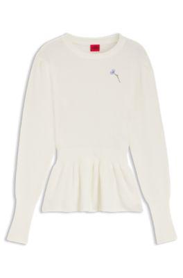 Cotton sweater with detachable floral brooch by HUGO BOSS