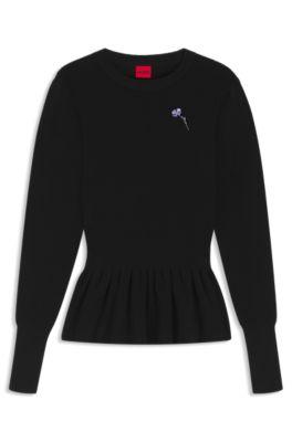 Cotton sweater with detachable floral brooch by HUGO BOSS