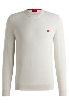 Cotton sweater with red logo label by HUGO BOSS