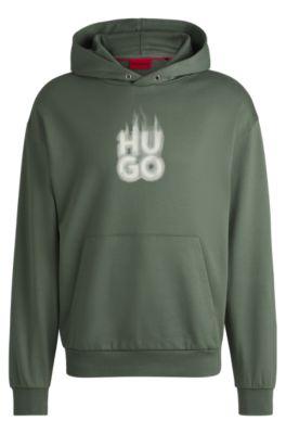 Cotton-terry hoodie with stacked smoke logo print by HUGO BOSS