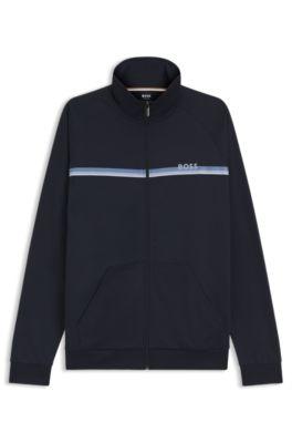 Cotton-terry jacket with logo and stripe by HUGO BOSS