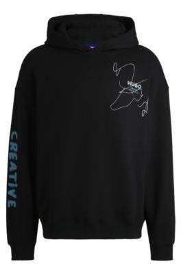 Cotton-terry loose-fit hoodie with scribble logo by HUGO BOSS