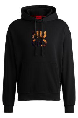 Cotton-terry regular-fit hoodie with stacked logo by HUGO BOSS