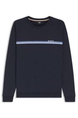 Cotton-terry sweatshirt with logo and stripe by HUGO BOSS
