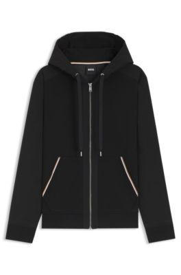 Cotton-terry zip-up hoodie with signature-stripe trims by HUGO BOSS