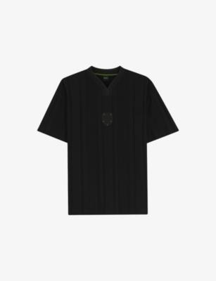 Crest-Appliqué Striped Cotton T-Shirt by HUGO BOSS