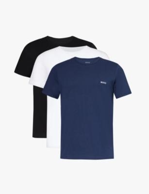 Crewneck Brand-Embroidered Pack of Three Cotton-Jersey T-Shirts by HUGO BOSS