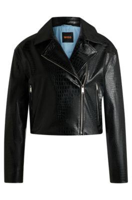 Crocodile-embossed biker jacket in faux leather by HUGO BOSS