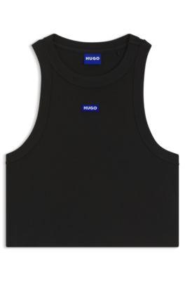 Cropped stretch-cotton tank top with blue logo label by HUGO BOSS