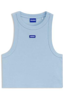 Cropped stretch-cotton tank top with blue logo label by HUGO BOSS