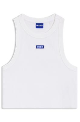 Cropped stretch-cotton tank top with blue logo label by HUGO BOSS