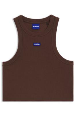 Cropped stretch-cotton tank top with blue logo label by HUGO BOSS