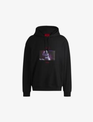 Drawstring-hood graphic-print cotton-jersey hoody by HUGO BOSS
