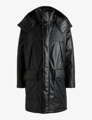 Embossed-logo longline faux leather-down jacket by HUGO BOSS
