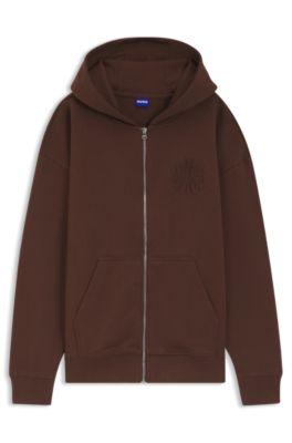 Embossed-logo zip-up hoodie in cotton terry by HUGO BOSS