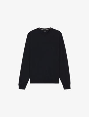 Embroidered-Logo Crewneck Knitted Wool Jumper by HUGO BOSS