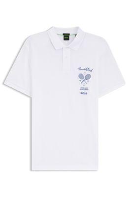 Embroidered-artwork polo shirt in cotton mesh by HUGO BOSS