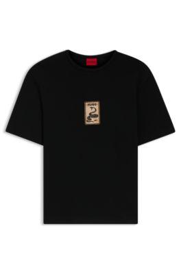 Embroidered-badge T-shirt in cotton terry by HUGO BOSS