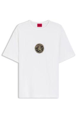 Embroidered-badge T-shirt in cotton terry by HUGO BOSS