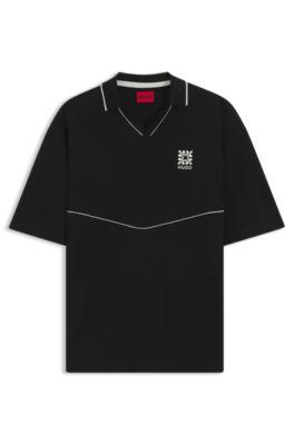 Embroidered-logo polo shirt with Johnny collar by HUGO BOSS
