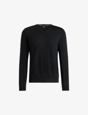 Embroidered-logo regular-fit wool knitted jumper by HUGO BOSS