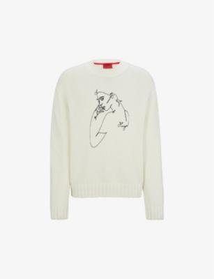 Face-motif relaxed-fit wool-blend jumper by HUGO BOSS