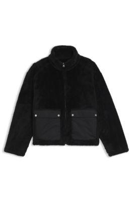 Faux fur coat with contrasting patch pockets by HUGO BOSS