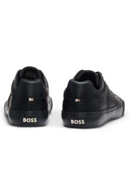 Faux-leather trainers with grained and plain textures by HUGO BOSS