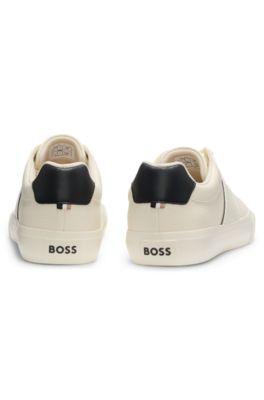 Faux-leather trainers with grained and plain textures by HUGO BOSS