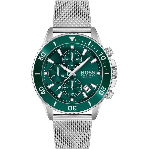 Gents BOSS Admiral Stainless Steel Green Dial Mesh Strap Watch by HUGO BOSS