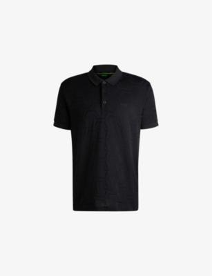 Geometric-jacquard relaxed-fit cotton polo shirt by HUGO BOSS
