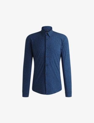 Geometric-pattern slim-fit stretch-jersey shirt by HUGO BOSS