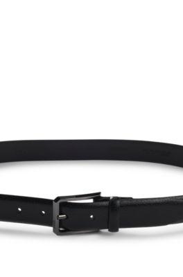 Grained-leather belt with gunmetal buckle by HUGO BOSS