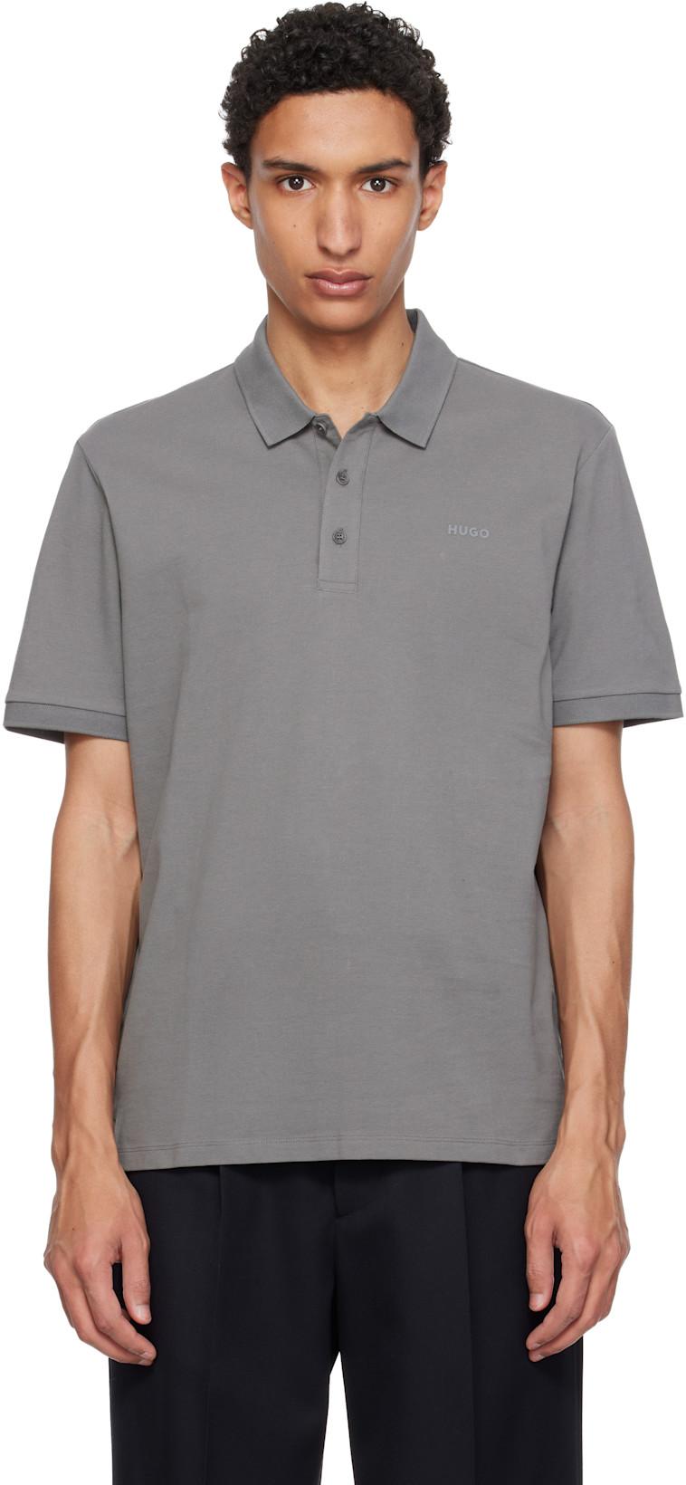 Gray Cotton Piqué Logo Polo by HUGO BOSS