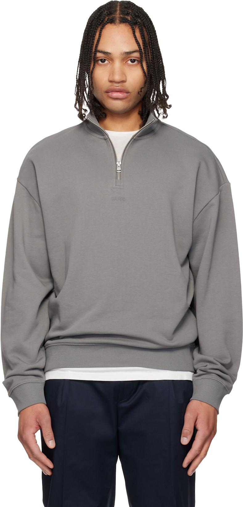 Gray Cotton Terry Logo-Print Sweatshirt by HUGO BOSS