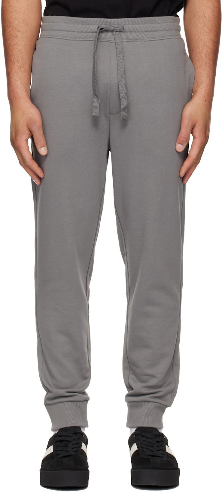 Gray Cuffed Cotton Terry Logo-Print Sweatpants by HUGO BOSS