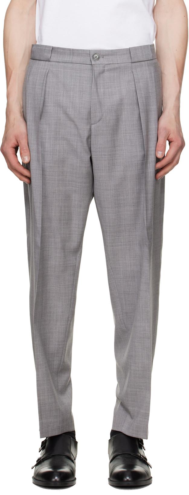 Gray Pleated Trousers by HUGO BOSS